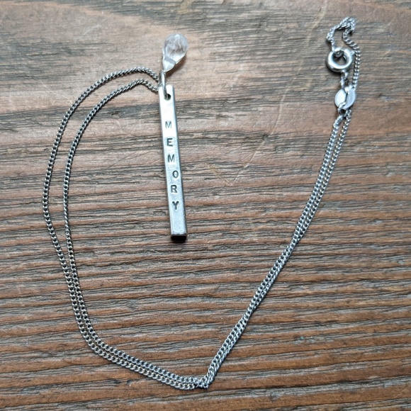 Sterling Silver & Quartz Rectangular Bar Inspirational Vertical Pendant Necklace - Picture 12 of 14